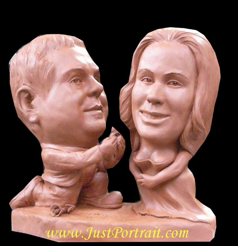 personalized caricature bust, couple