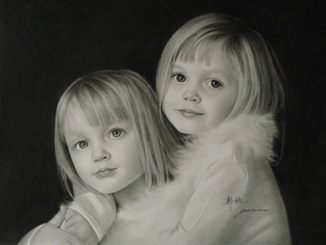 Slideshow image: Work in progress for custom charcoal children portraits, custom pet portraits,